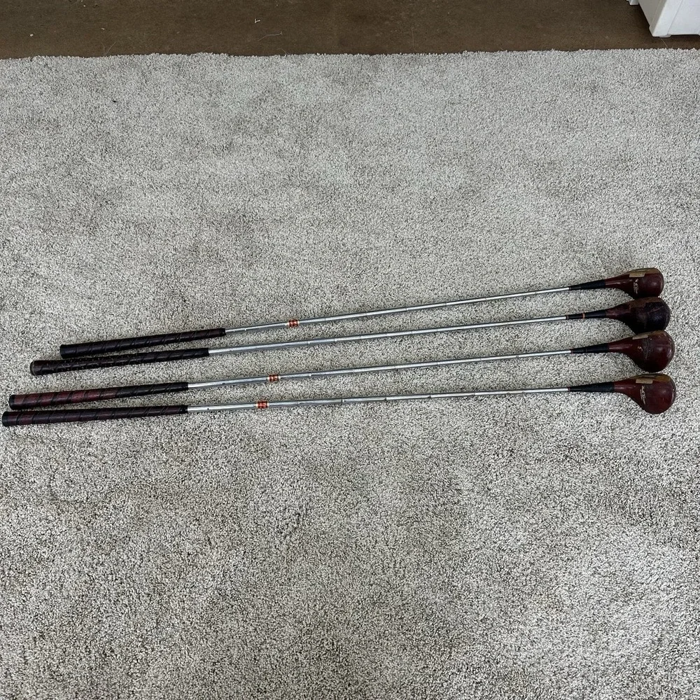Vintage Golf Driver 1, 2, 3 &4 Wood Steel Shaft Clubs Spalding & Hagen